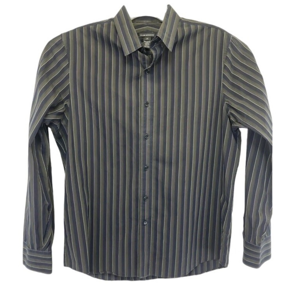Club Monaco Shirt Mens Large Brown/Black Striped Button Up Dress Shirt (P15) EUC